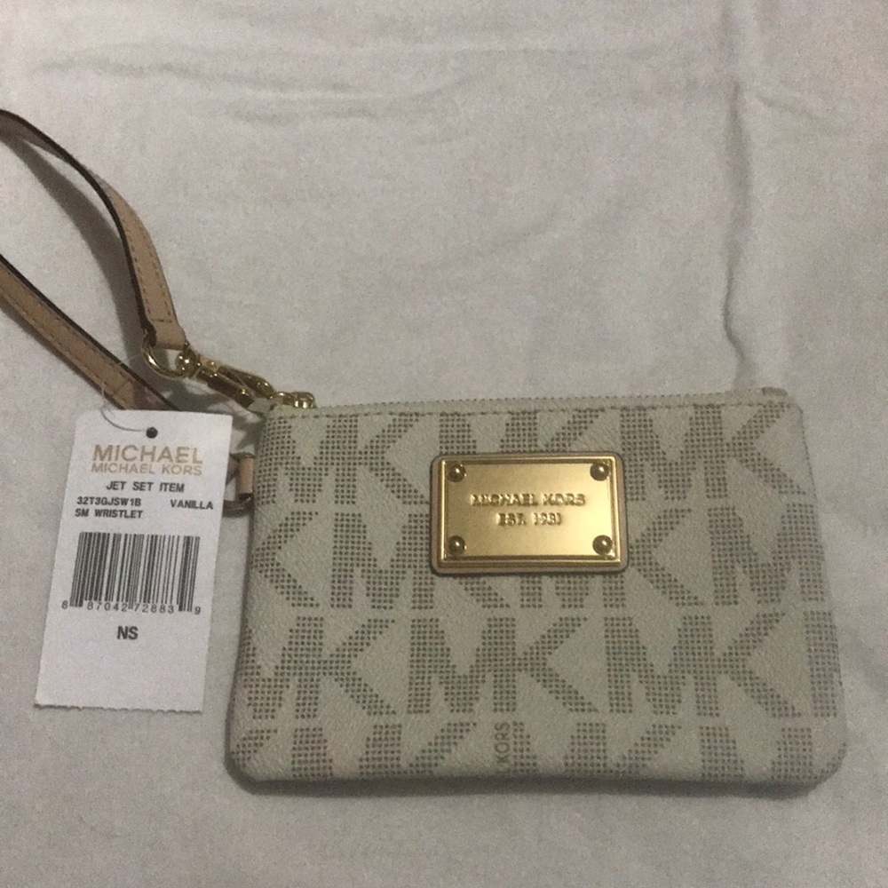 MK white logo wristlet